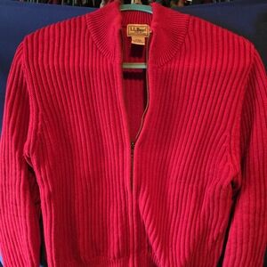 L.L. Bean Women's Ribbed Red Cardigan